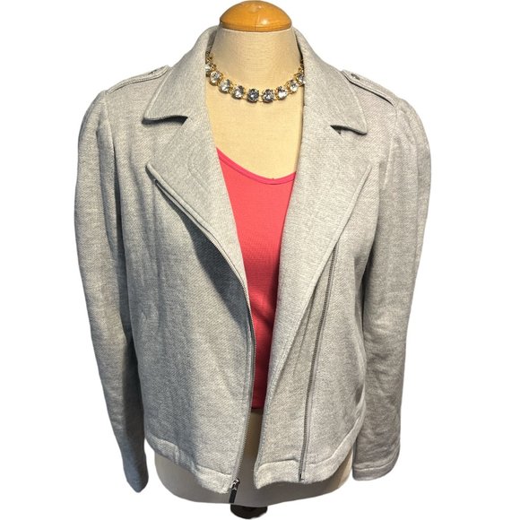 NEW LC LAUREN CONRAD NWT Knit Moto Jacket Grey Size Large VERY Cute - Picture 3 of 13